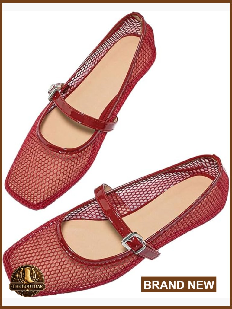 Women's Lace Mesh Ballet Flats Shoes Square Closed Toe Breathable Summer Flats